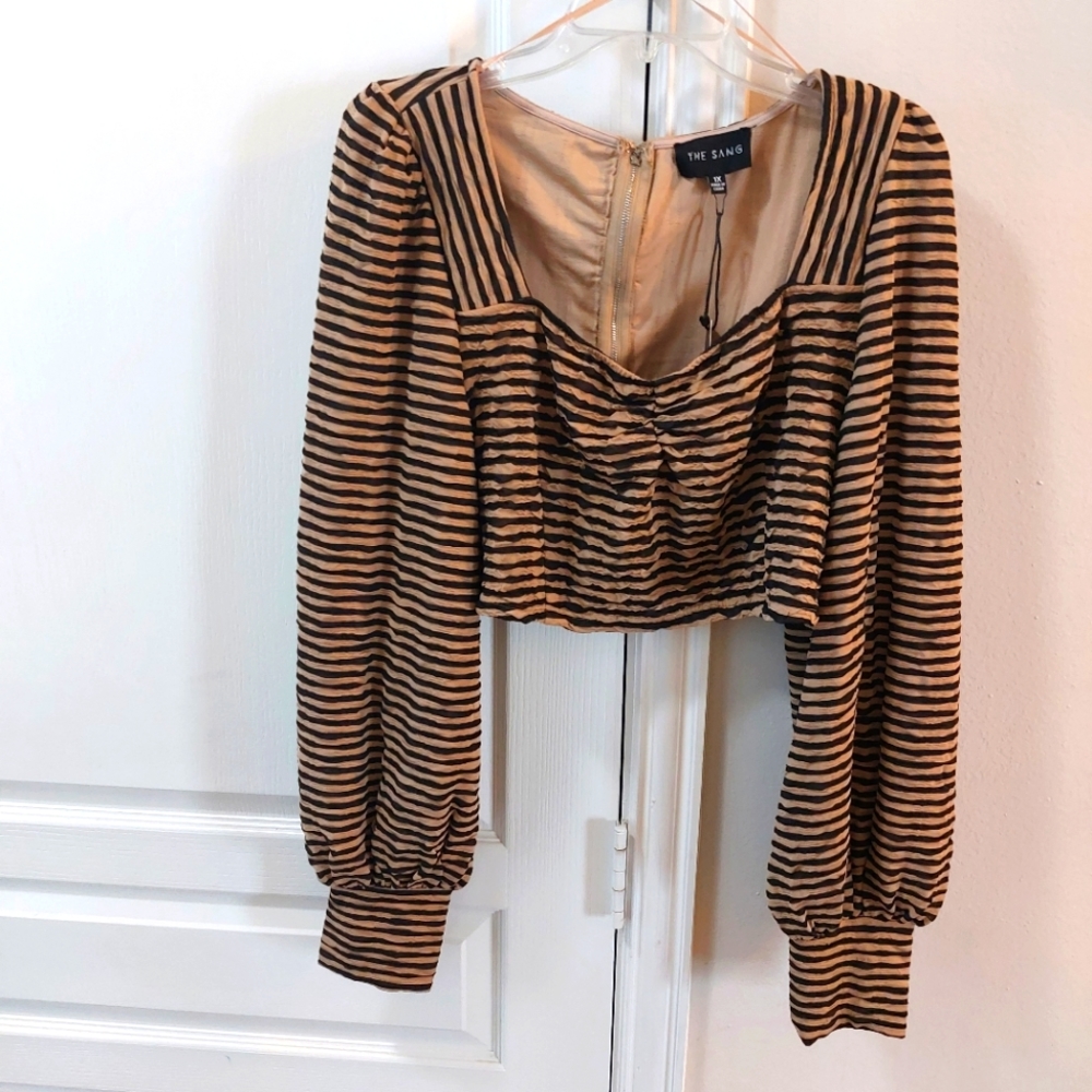 The Sang Woman Brown and Black Long Sleeve Blouse